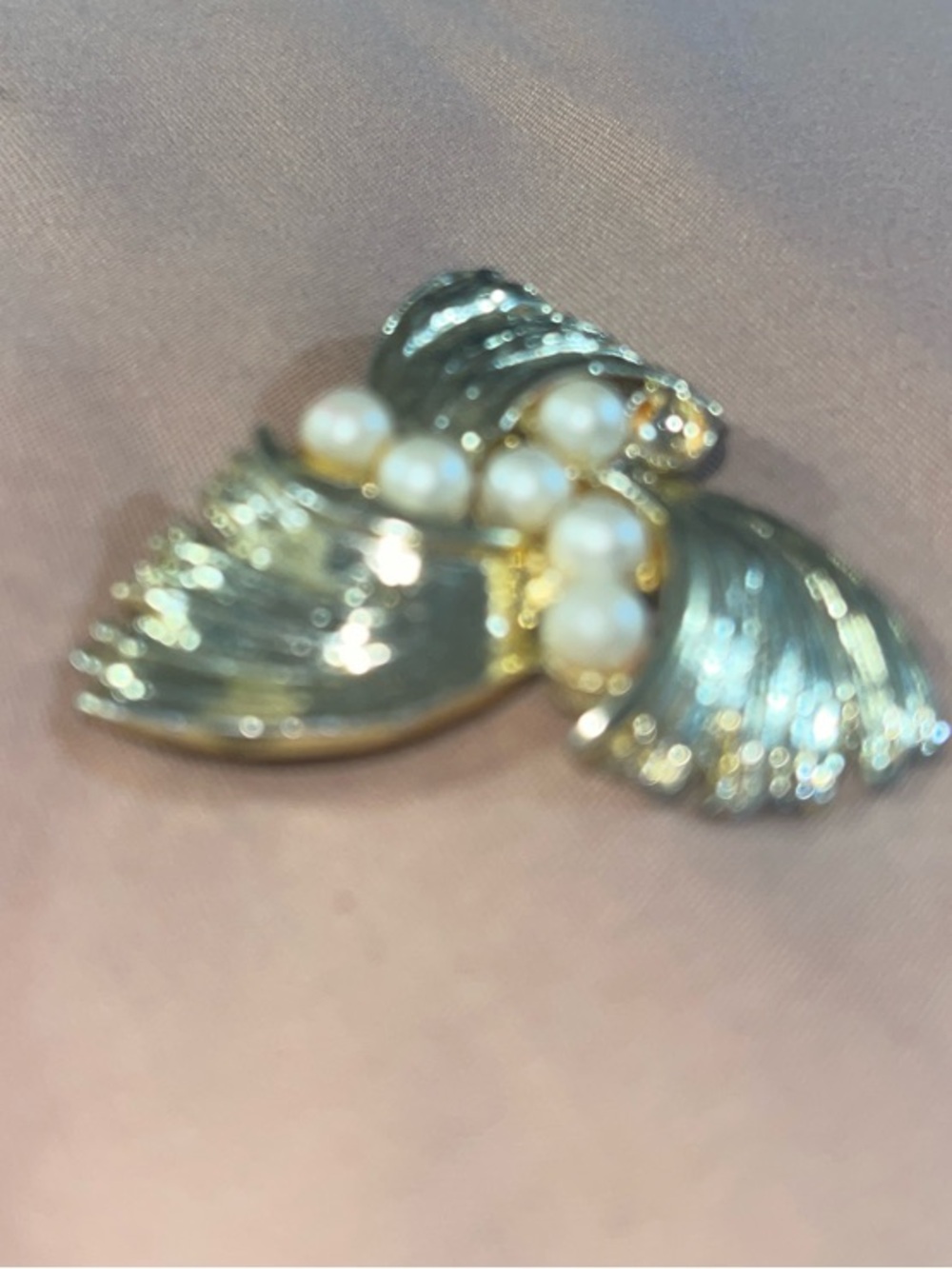 Gold-Tone Leaf Brooch with Pearl Accents - Women Jewelry